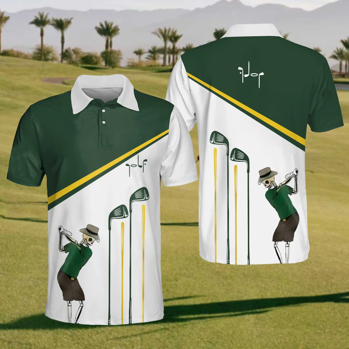 Skeleton Golfer Mens Golf Polo Shirt, Mens Golf Gift, Funny Golf Shirt