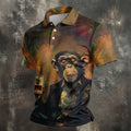 Monkey Gentleman Vintage Oak Hawaiian Golf Polo, Golf Tops For Men, Golfing Apparel