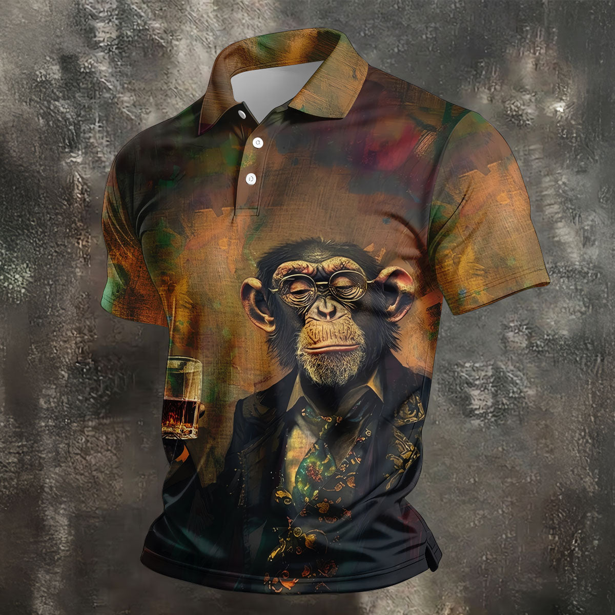 Monkey Gentleman Vintage Oak Hawaiian Golf Polo, Golf Tops For Men, Golfing Apparel