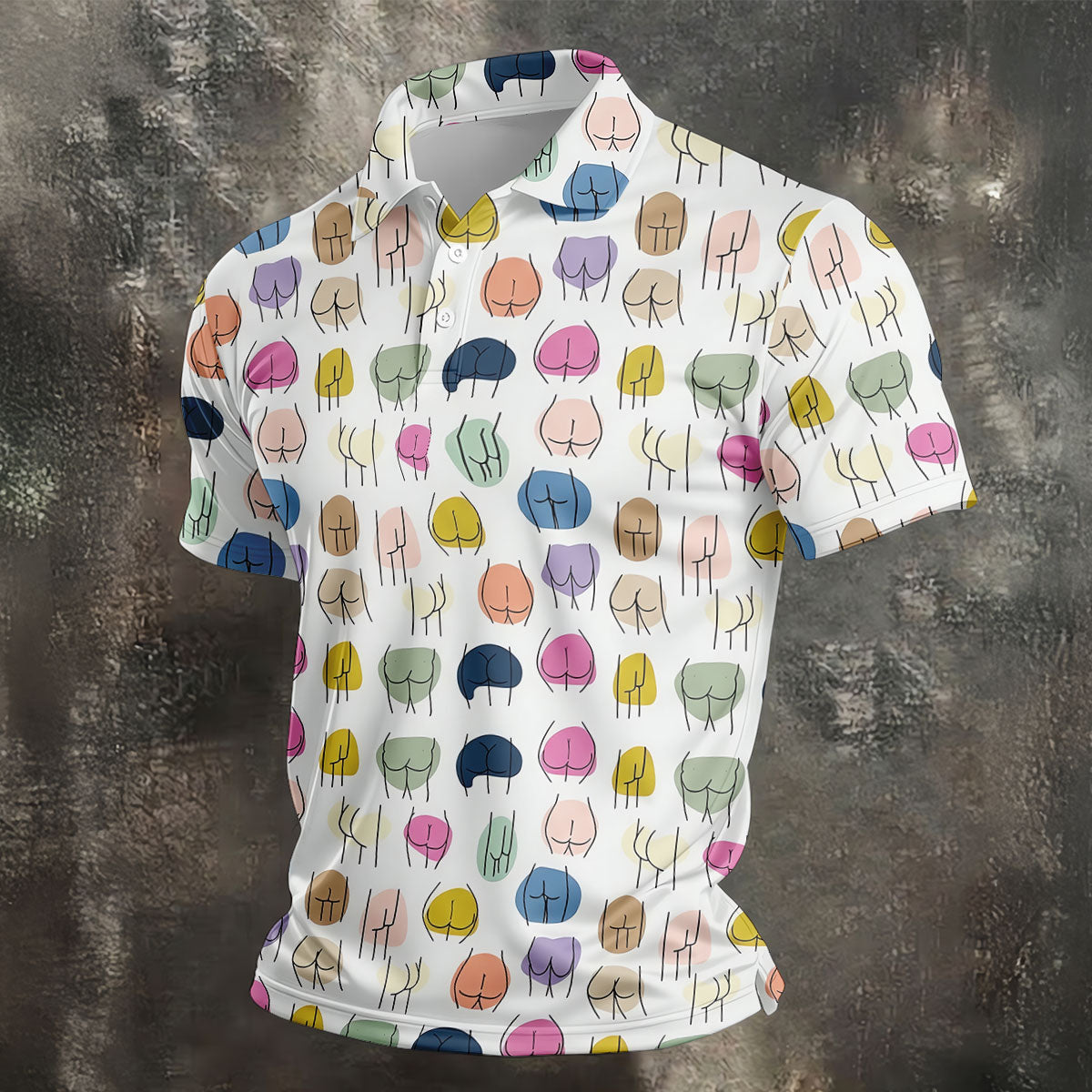 Funny Colorful Butt Pattern Golf Polo Shirt, Golf Shirts For Men, Mens Golf Apparel