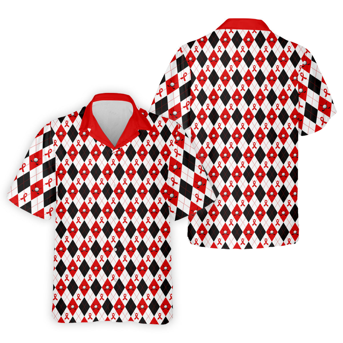 Red Painted Awareness Ribbon Aids Hiv Men's Polo Shirt, AIDS Awareness Shirt, Men Golf Shirt, Golf Gift For Men