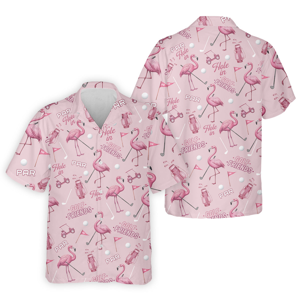Pink Flamingo Customized Golf Polos, Fun Men's Golf Polos, Hawaiian Golf Shirts, Golfing Apparel