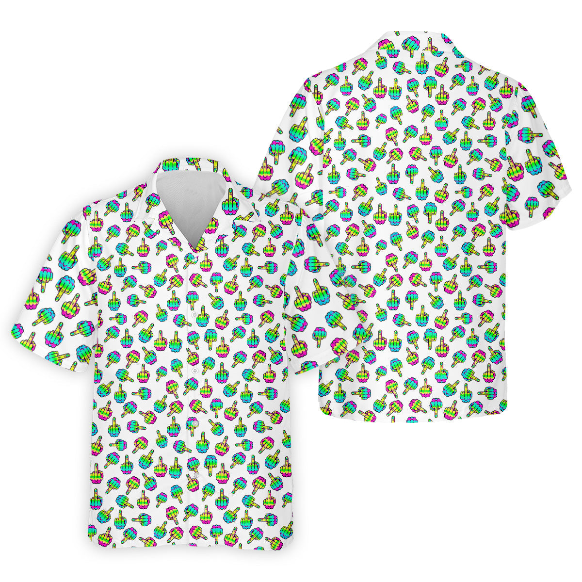 Neon Middle Finger Men Fun Golf Shirts, White Golf Polo, Cool Golf Gifts, Golfing Apparel