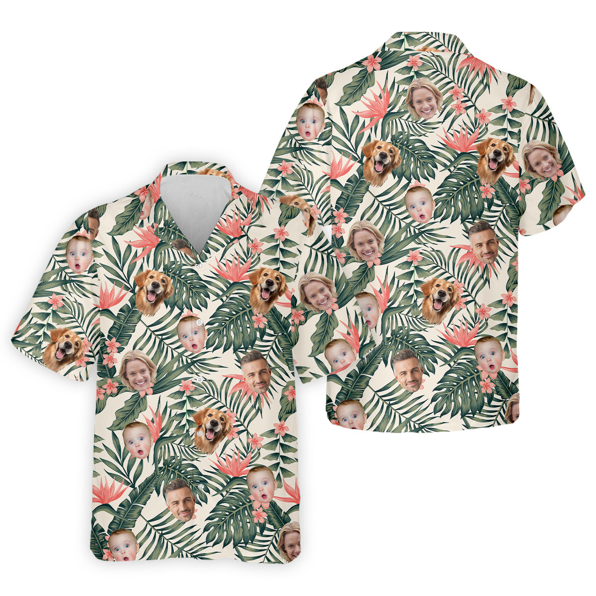 Tropical Floral Pattern Custom Hawaiian Shirts With Face, Men Polo Shirt, Long Sleeve Golf Shirts