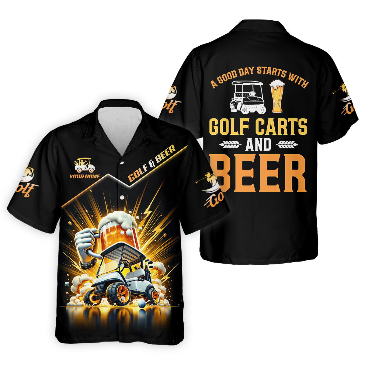 A Good Day Starts With Golf Carts And Beer Custom Men's Golf Polo Shirt, Dad Golf Gift