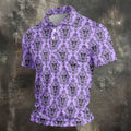 Purple Demon Face And Bat Halloween Polo Shirt, Golf Shirts For Men, Mens Golf Apparel