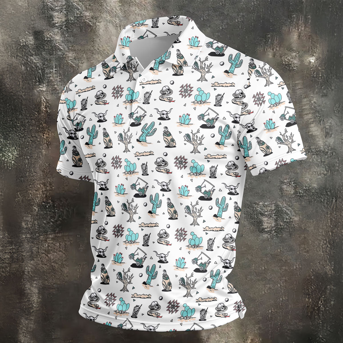 White Desert Golf Pattern Golf Polo Shirt, Golf Polo Shirts For Men, Hawaiian Golf Shirt