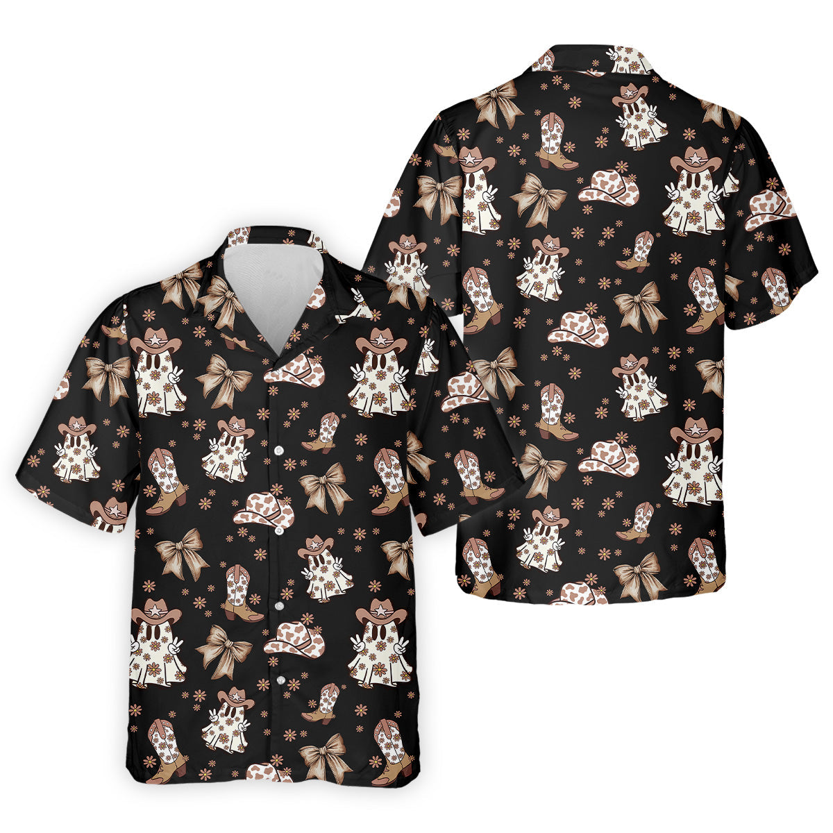 Coquette Halloween Cowboy Ghost Black Fun Golf Shirts For Men, Polo Shirts For Men, Golfing Apparel