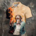 Gentleman Monkey Whiskey Golden Sunset Hawaiian Golf Polo, Golf Tops For Men, Golfing Apparel