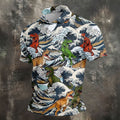 T Rex Surfing Great Wave Golf Polo Shirt, Men's Golf Shirt, Printed Golf Shirts