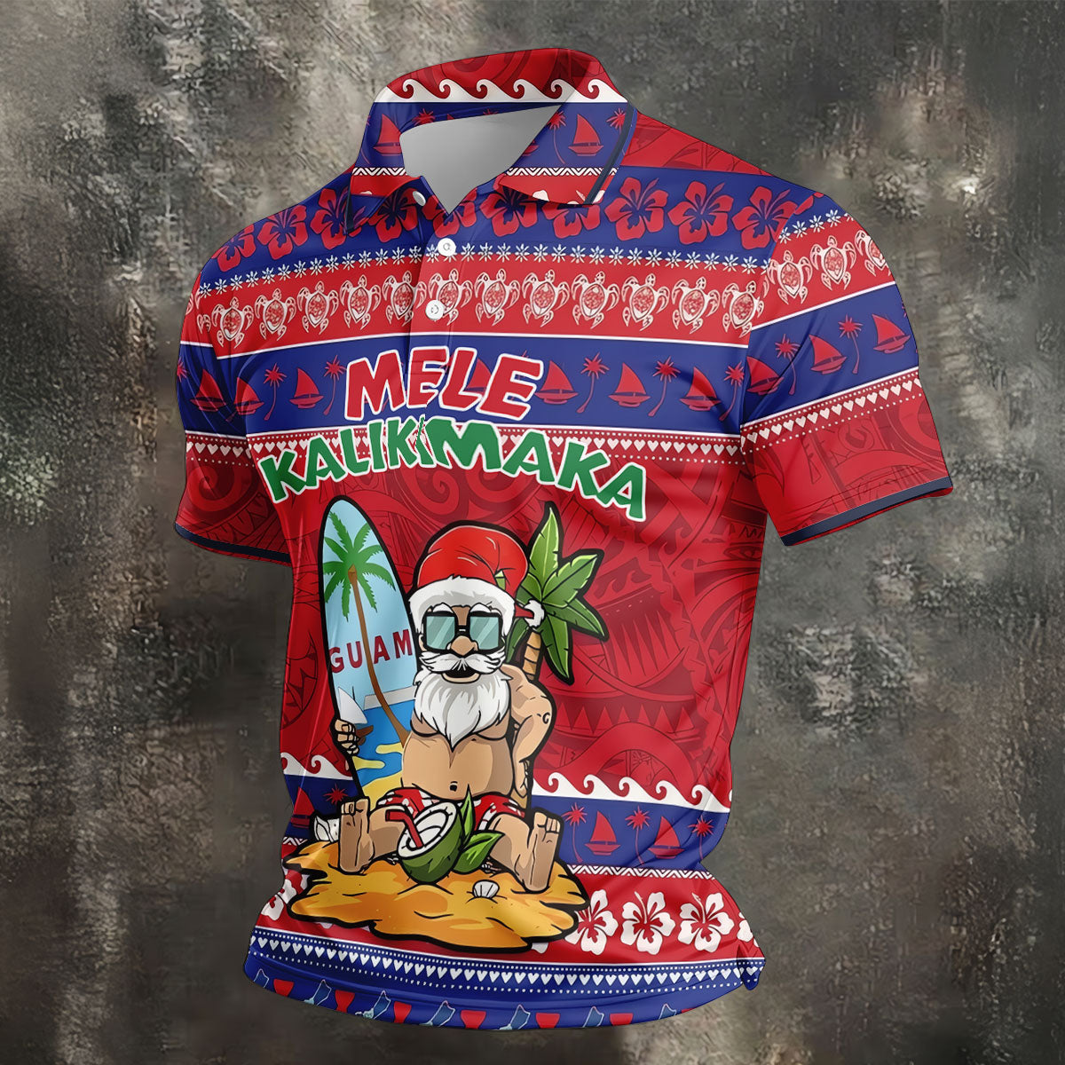 Tropical Santa Mele Kalikimaka Christmas Golf Shirt, Men's Golf Shirt, Hawaiian Golf Shirt, Printed Golf Shirts