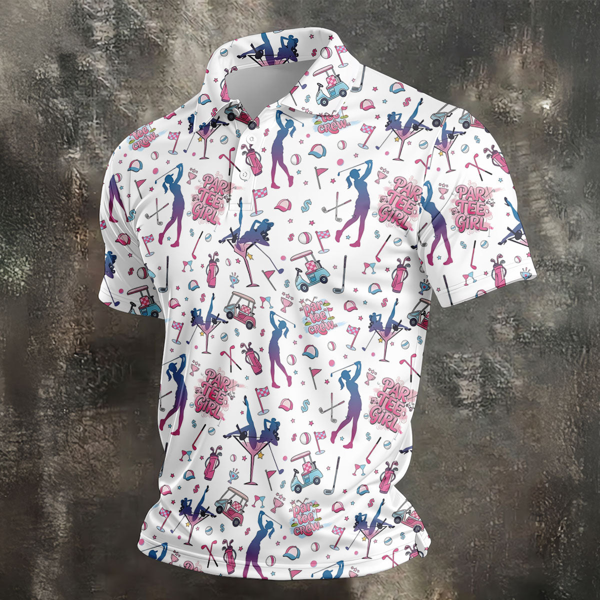 Funny Par Tee Girl Golfer Pattern Golf Polo Shirt, Polo Shirts For Men, Mens Golf Apparel