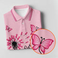 Just Breathe Butterfly Pink Ribbon Breast Cancer Polo Shirt, Golf Polo For Women