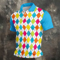 Retro Argyle Diamond Checkered Golf Shirt, Mens Golf Polo, Printed Golf Shirts