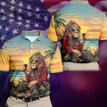 Tropical Lion Sunset Teal Hawaiian Golf Polo, Golf Tops For Men, Golfing Apparel