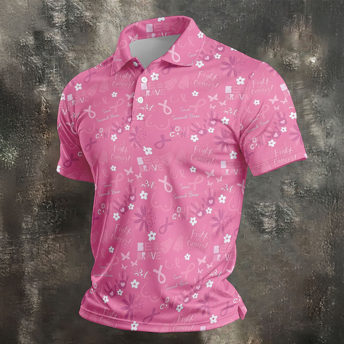 Save Second Base Fight Breast Cancer Polo Shirt, Polo Shirts For Men, Printed Golf Shirts