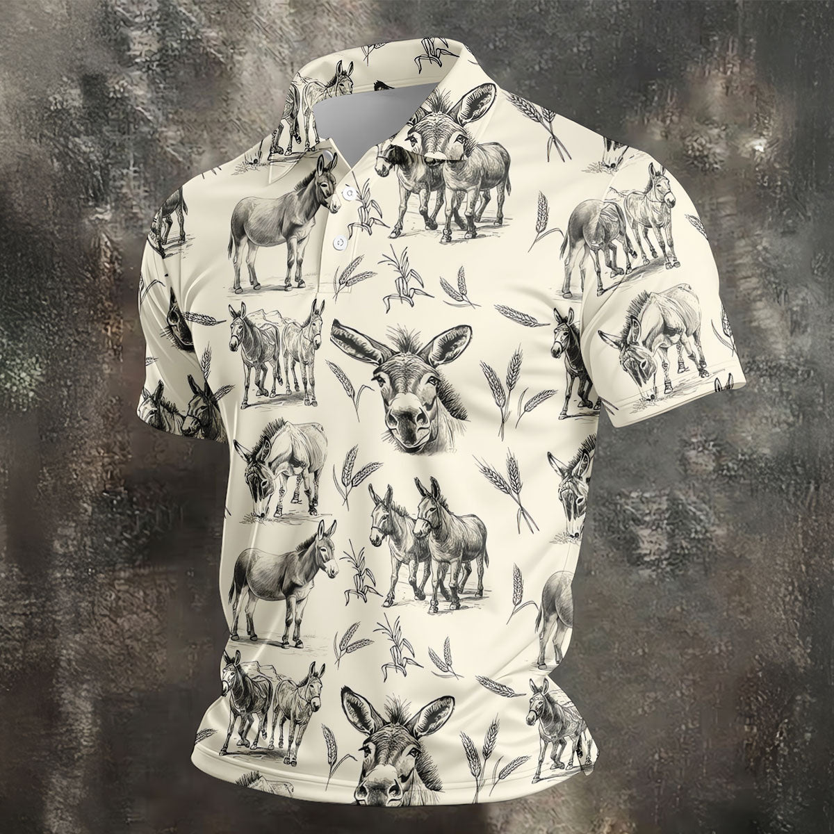 Vintage Donkey Sketch Pattern Hawaiian Golf Polo Shirt, Hawaiian Golf Shirt, Golf Shirts For Men