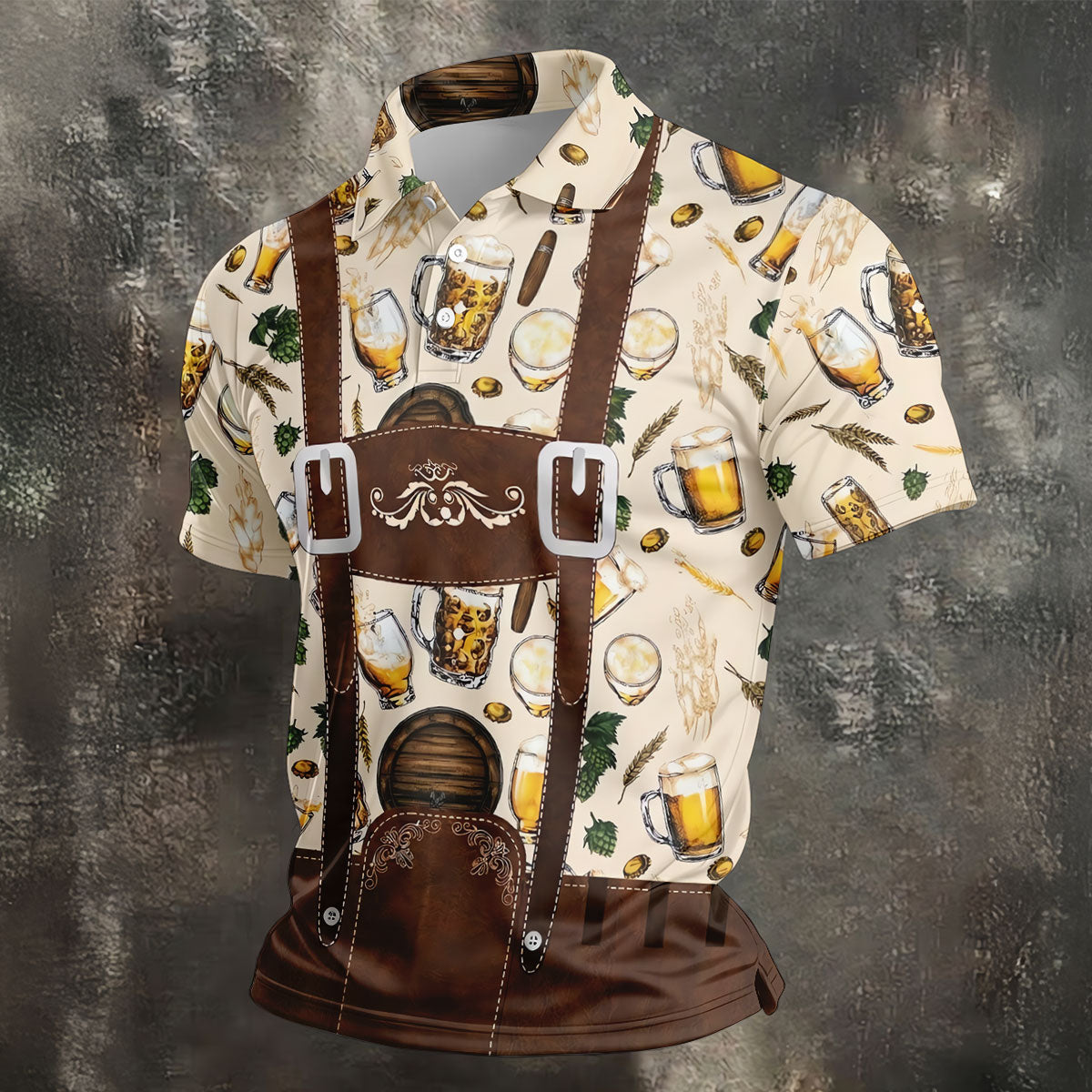 Oktoberfest Lederhosen Beer Pattern Golf Polo Shirt, Hawaiian Golf Shirt, Mens Golf Polo