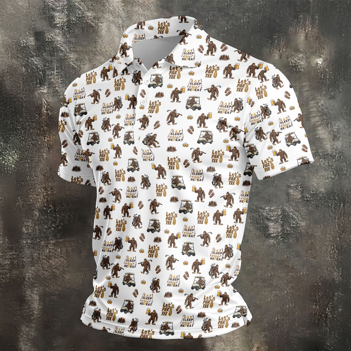 Let's Par Tee Bigfoot Golf Pattern Men's Golf Shirt, Golf Apparel For Men, Printed Golf Shirts