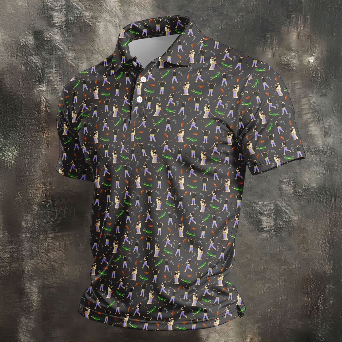 Funny Golf Lesson Alligator Pattern Polo Shirt, Golf Shirts For Men, Mens Golf Apparel