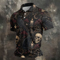 Gothic Raven Black Cat Skull Halloween Polo Shirt, Golf Shirts For Men, Mens Golf Apparel