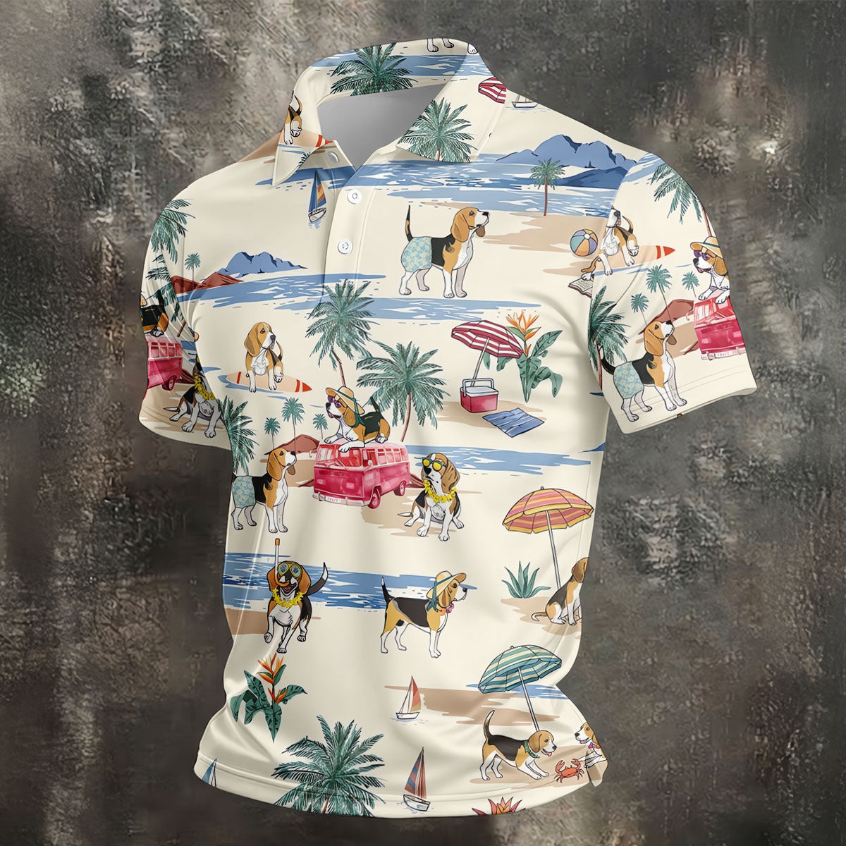 Cute Beagle Beach Vacation Tropical Golf Polo Shirt, Hawaiian Golf Shirt, Golf Shirts For Men
