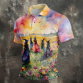 Watercolor Witch Gathering Halloween Golf Polo Shirt, Printed Golf Shirts, Golf Polo Shirts For Men