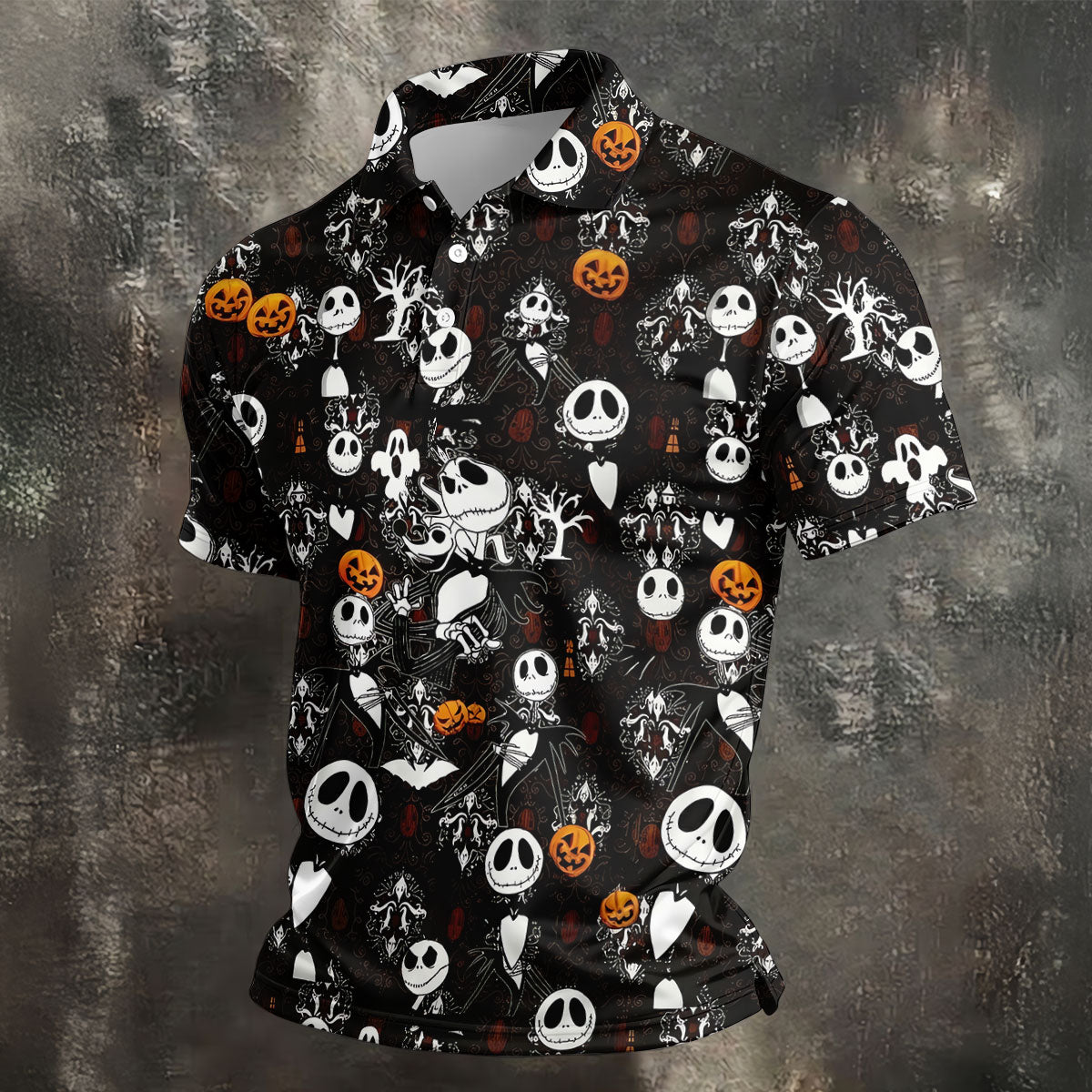 Halloween Pumpkin Skeleton Pattern Golf Polo Shirt, Hawaiian Golf Shirt, Mens Golf Apparel