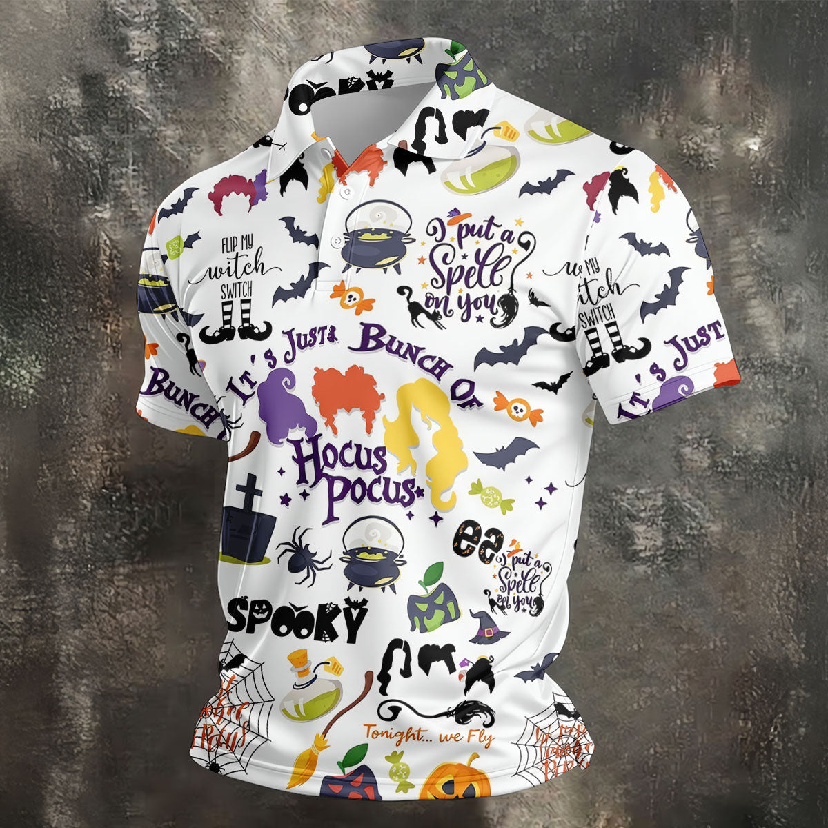 Halloween Witch Pattern Golf Polo Shirt, Mens Golf Shirts, Golf Apparel For Men