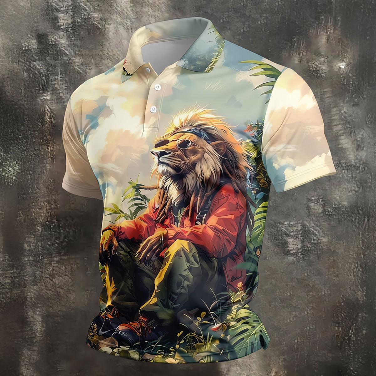 Lion Dreamscape Mist Hawaiian Golf Polo, Golf Tops For Men, Golfing Apparel