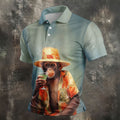 Tropical Monkey Mist Blue Hawaiian Golf Shirt, Men's Golf Shirt, Polo Shirts For Men