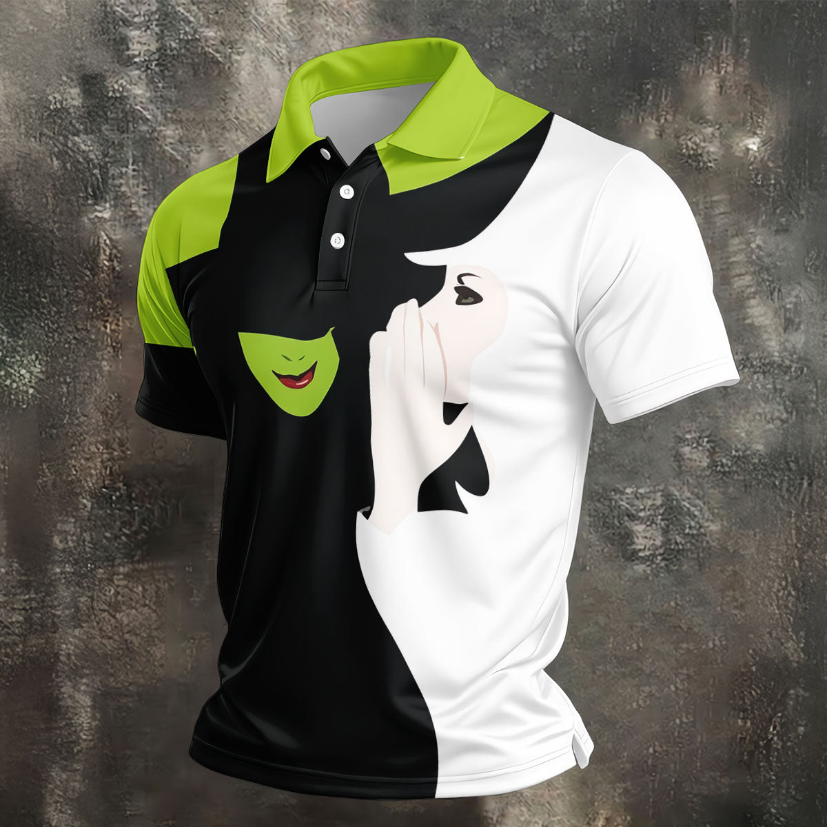 Green & White Witch Faces Halloween Golf Polo Shirt, Golf Apparel, Mens Golf Shirt