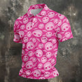 Pink Stitched Skull Halloween Golf Polo Shirt, Golf Shirts For Men, Mens Golf Apparel