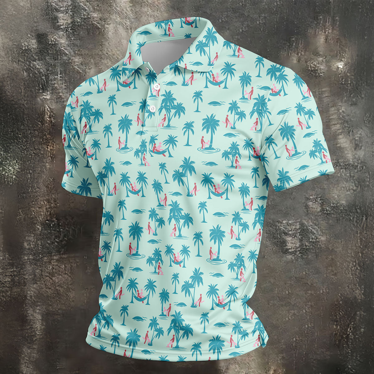 Funny Tropical Couple Beach Pattern Men's Golf Shirt, Hawaiian Golf Shirt, Golf Apparel For Men