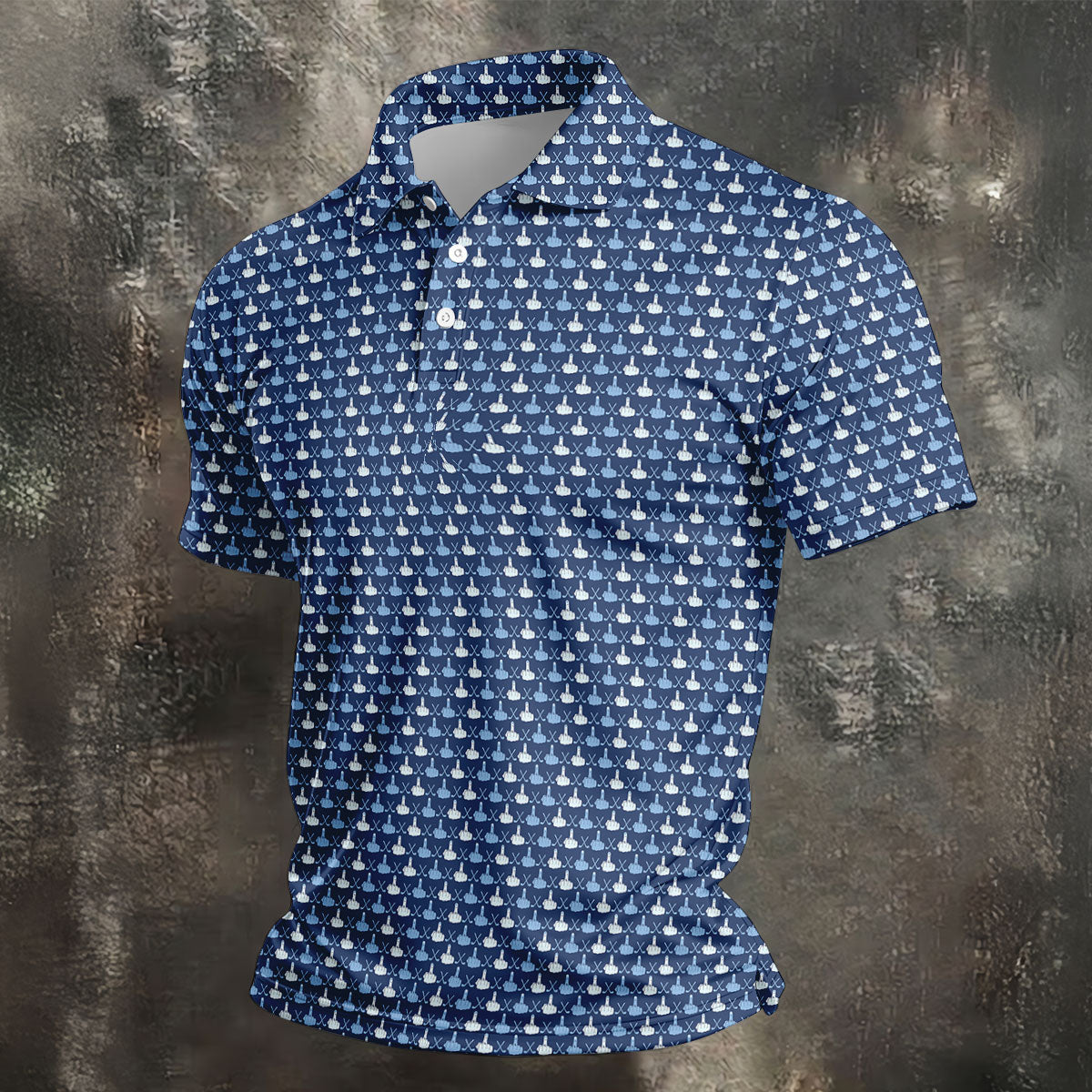Blue Funny Middle Finger Golf Pattern Polo Shirt, Golf Polo Shirts For Men, Mens Golf Apparel