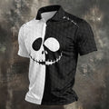 Black White Skull Face Halloween Golf Polo Shirt, Mens Golf Shirts, Golf Polo Shirts For Men