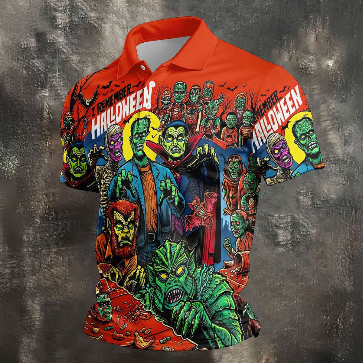 I Remember Halloween Classic Monster Golf Polo Shirt, Men's Golf Shirts, Hawaiian Golf Shirt