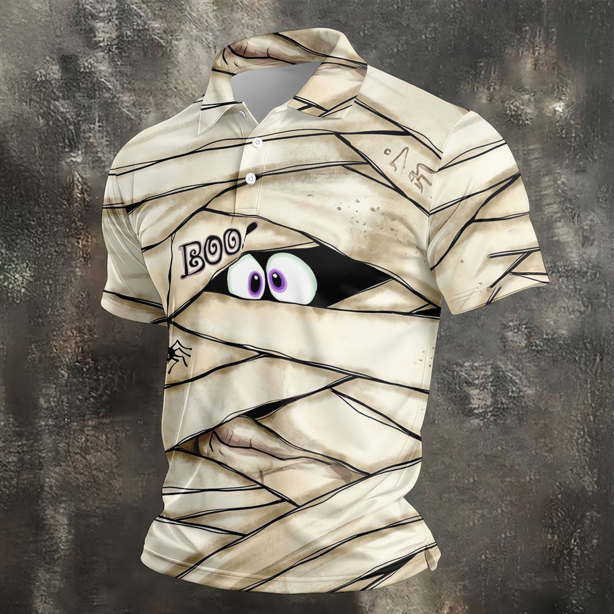 Cute Mummy Peeking Eyes BOO Halloween Golf Polo Shirt, Mens Golf Polo, Hawaiian Golf Shirt
