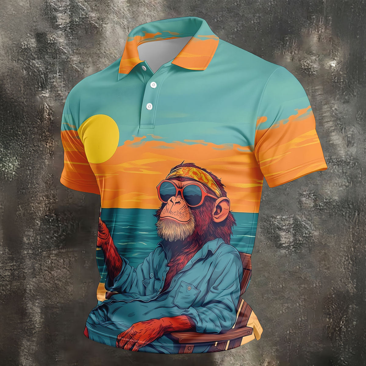 Monkey Gentleman Sunset Coast Hawaiian Golf Shirt, Men's Golf Shirt, Polo Shirts For Men