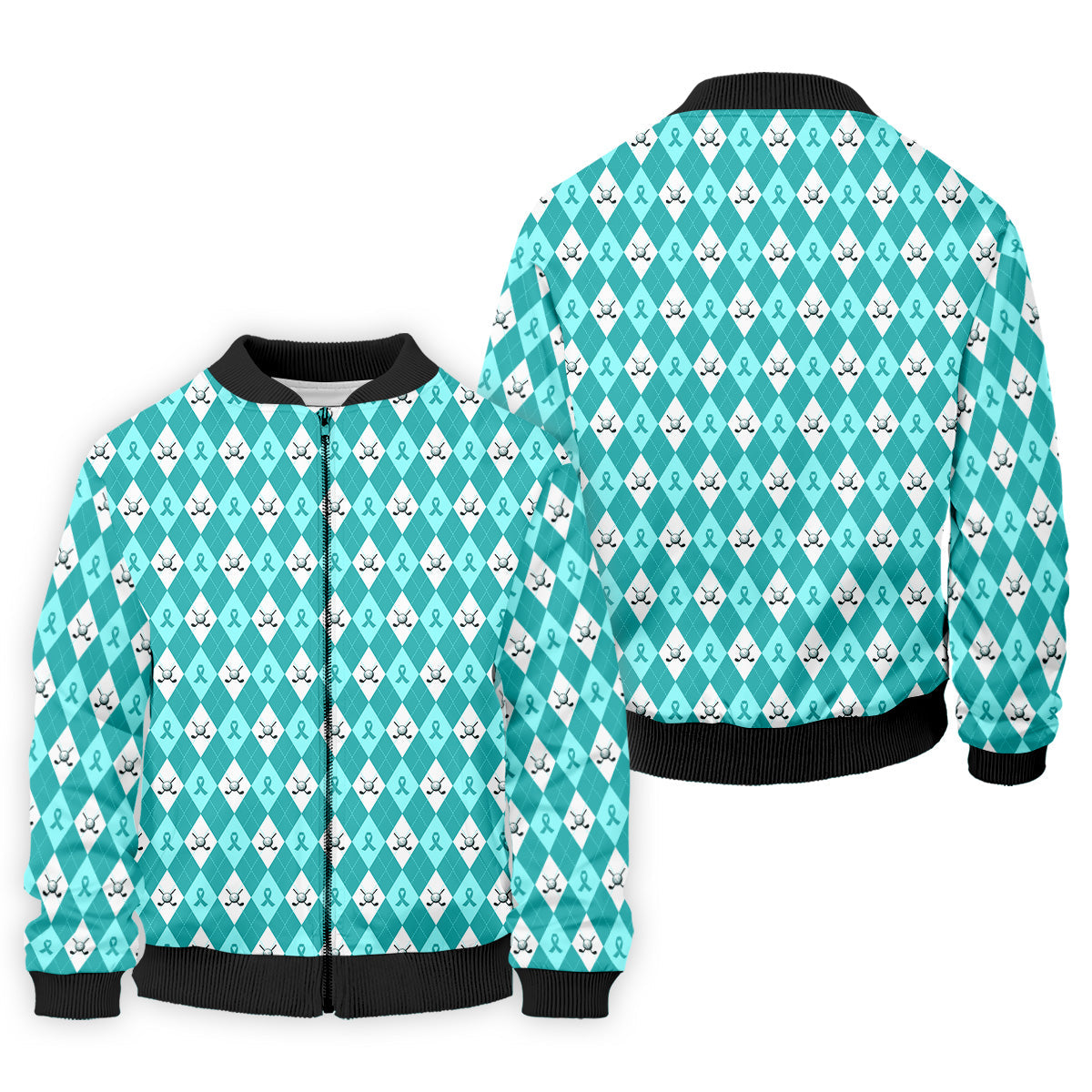 Ovarian Cancer Teal Argyle Men's Golf Polo Shirt, Ovarian Cancer Awareness Shirt, Golf Gift For Men