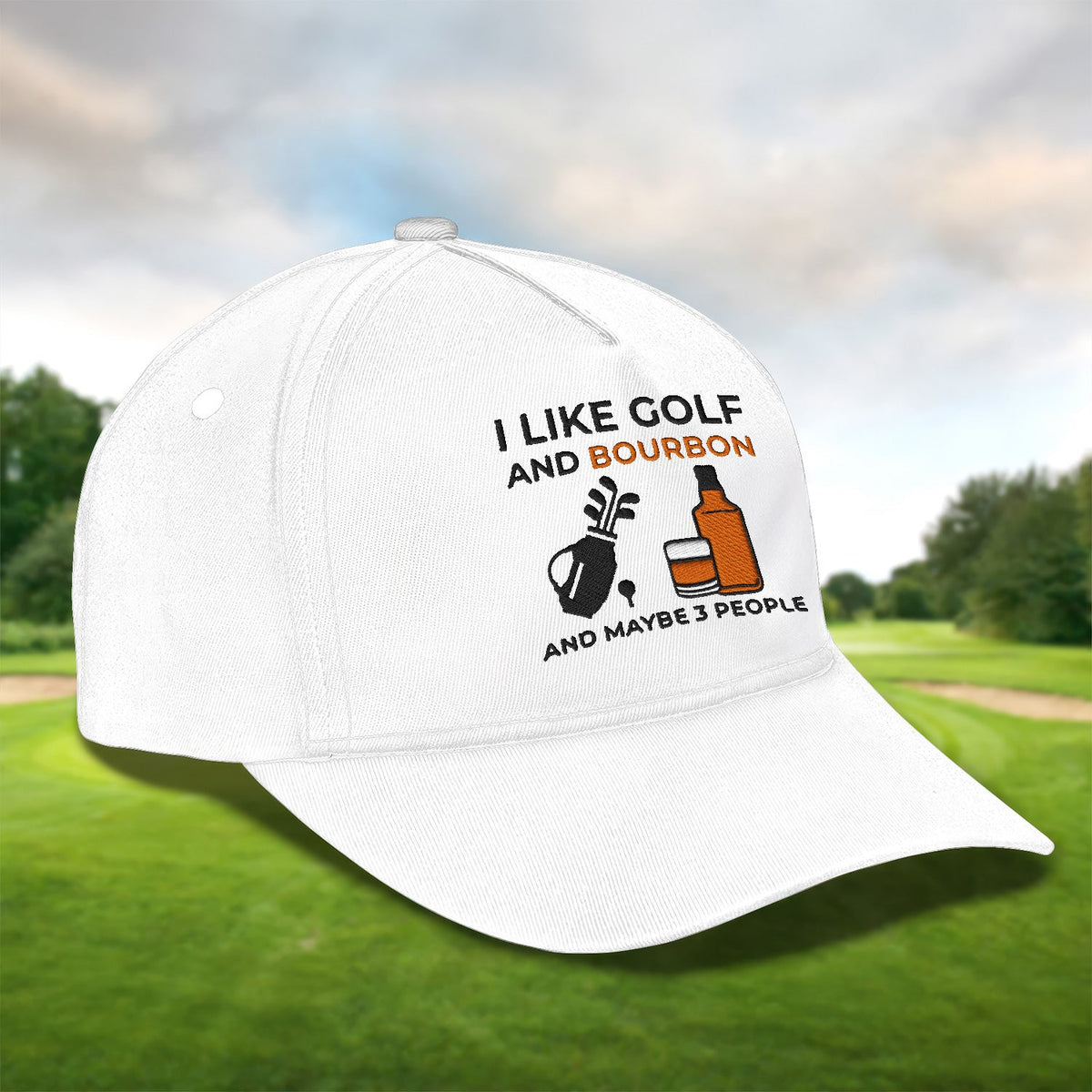 I Like Golf And Bourbon Embroidered Baseball Cap, Golf Hat, Dad Golf Gift