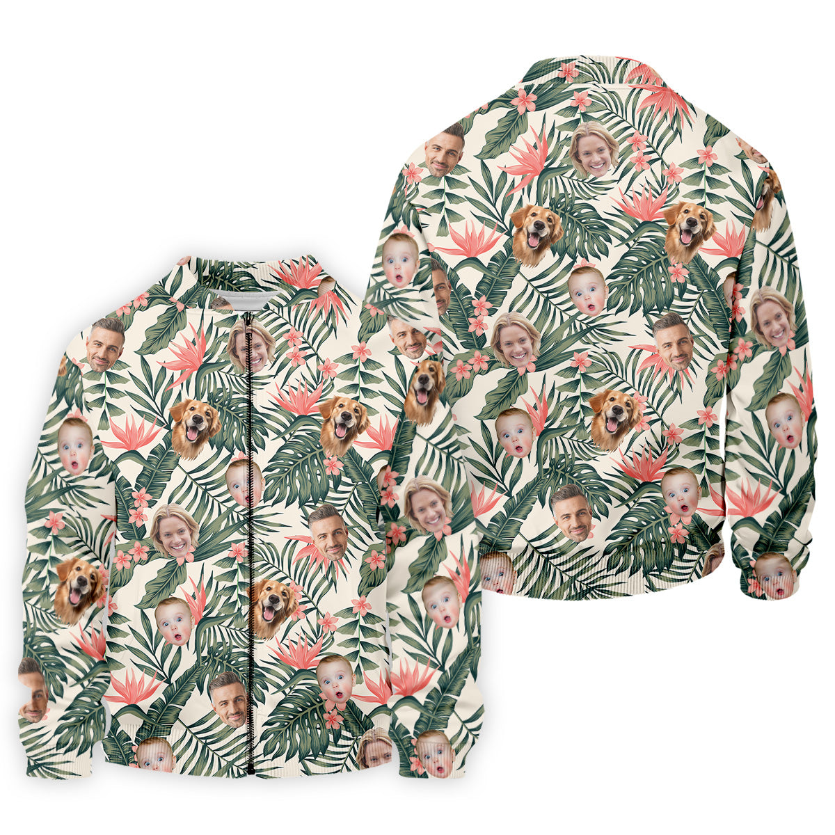Tropical Floral Pattern Custom Hawaiian Shirts With Face, Men Polo Shirt, Long Sleeve Golf Shirts