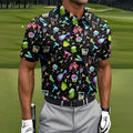 Neon Cocktail Party Pattern Design Hawaiian Golf Shirt, Golf Shirts For Men, Polo Shirts For Men