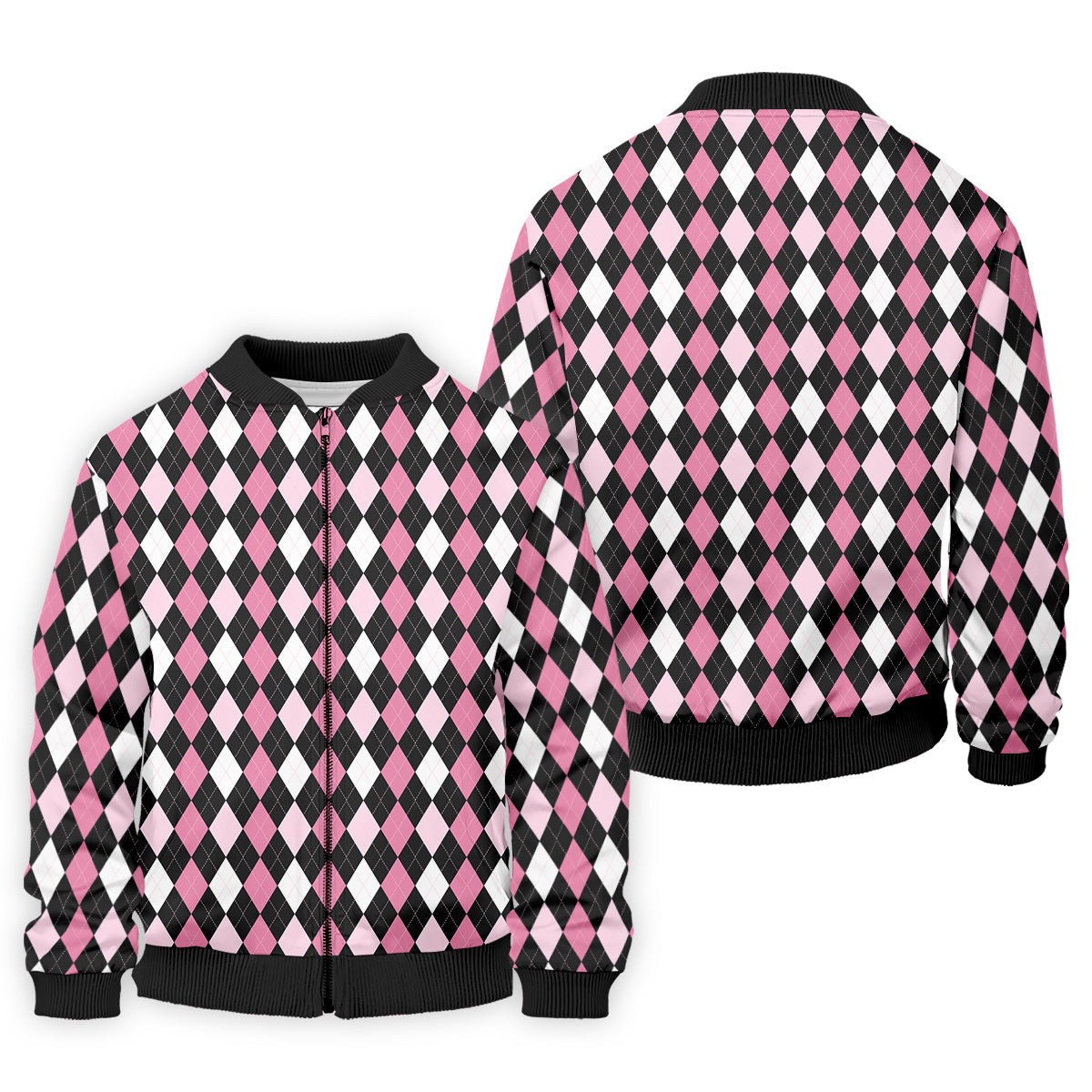 Black Pink Argyle Men's Golf Polo Shirt, Golf Gift For Men, Golfing Apparel, Matching Golf Shirt