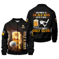 Happiness Is An Old Man With A Beer And A Golf Club Custom Funny Golf Polo Shirt, Dad Golf Gifts