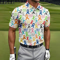 Cancer Sucks Multicolor Awareness Ribbon Polo Shirt, Mens Golf Polo, Printed Golf Shirts