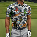 T Rex Surfing Great Wave Golf Polo Shirt, Men's Golf Shirt, Printed Golf Shirts