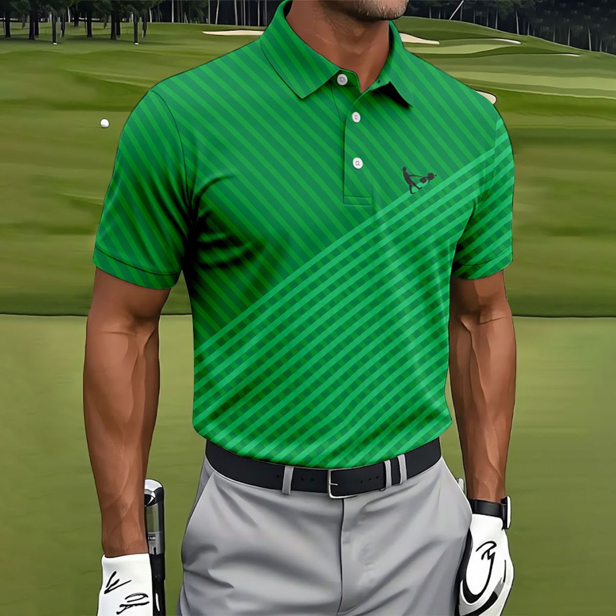 Lawn Mower Green Cross Stripe Father's Day Golf Shirt, Polo Shirts For Men, Golf Gift For Dad
