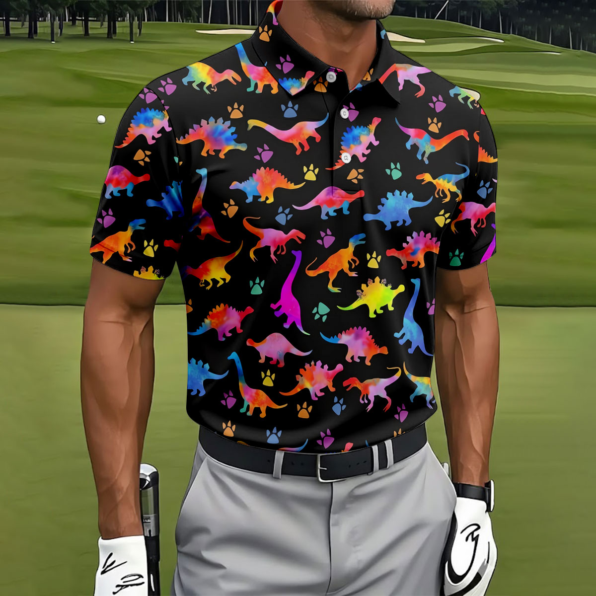Dinosaur Lover Colorful Golf Shirt, Men’s Golf Shirt, Golf Polo Shirts For Men