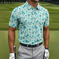 Funny Tropical Couple Beach Pattern Men's Golf Shirt, Hawaiian Golf Shirt, Golf Apparel For Men
